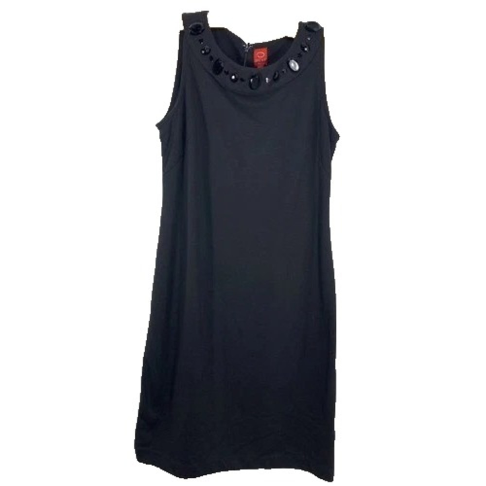 Oscar De Le Renta Linen Sz L Embellished neck Lined Little Black Dress Vintage